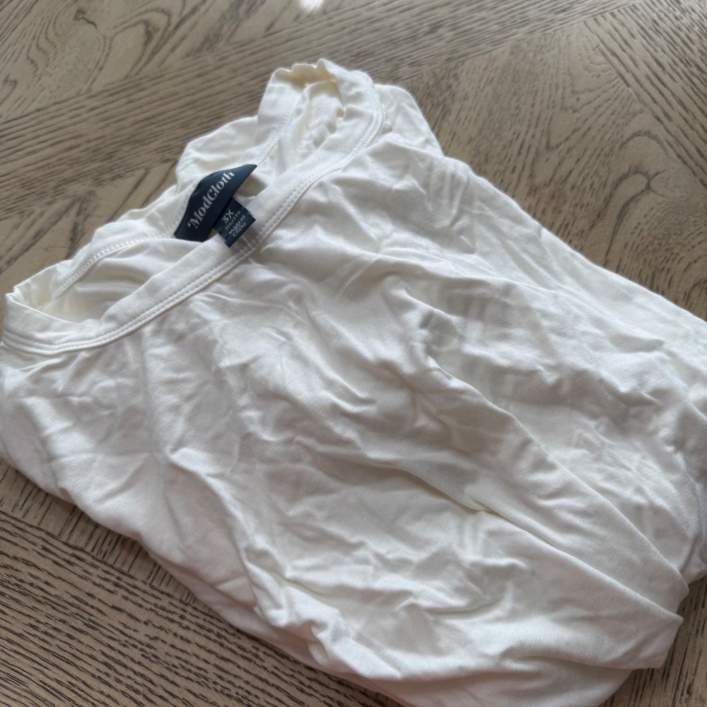 ModCloth White‎ Twist Front Knot Short Sleeve Crew Neck Top Plus Size 3X
